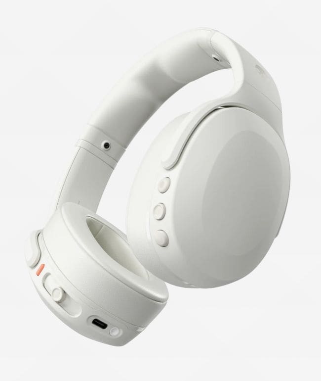 Audífonos inalámbricos de diadema Skullcandy Crusher Evo en color blanco hueso con botones en la copa